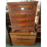 Modern yew wood chest of 4 long drawers with open