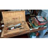 Pine chest with children's tools in together with