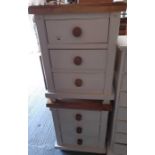 Pair of bedside cabinets with stripped oak tops, p