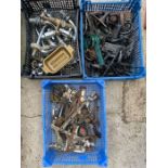 3 crates of door fittings, taps etc