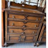 20th Century stained oak chest of 3 long graduated