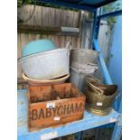 Babycham wooden crate, coal bucket, plant pot, 4 g