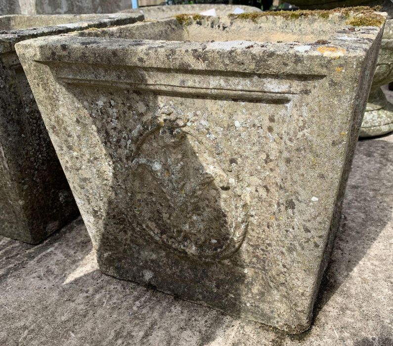 Pair of reconstituted stone square planters with d - Image 2 of 2