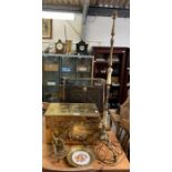 Brass log box along with 2 fireguards, brass stand