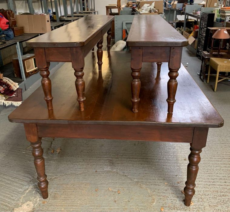 Pair of stained pine benches