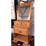 Pine dressing table mirror and pine bedside cabine