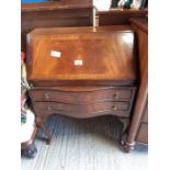 Mahogany veneered bureau on cabriole legs