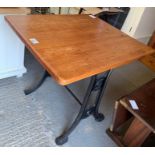 Pine topped pub table with iron base