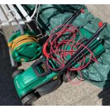 Qualcast electric mower & a hosepipe on reel