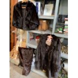 Ladies brown fur coat together with a stole & shru