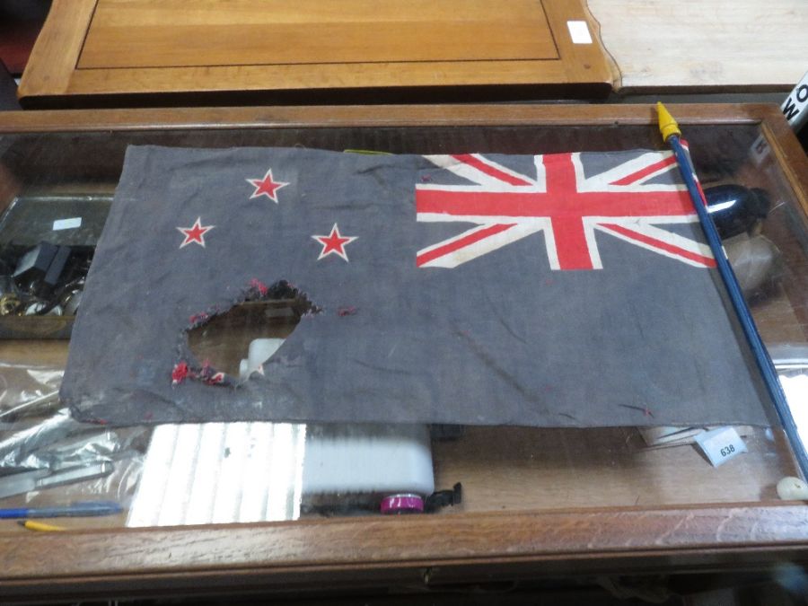 Shelf of china, old tins, flags & album of cigaret - Image 10 of 11