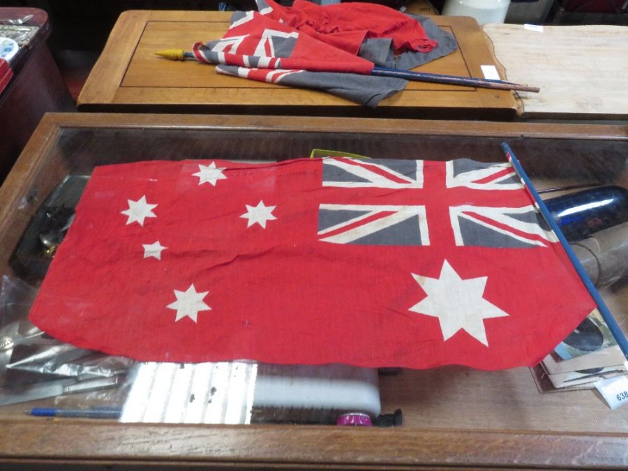 Shelf of china, old tins, flags & album of cigaret - Image 6 of 11