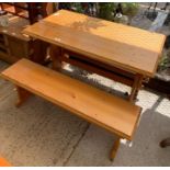 Modern pine rectangular kitchen table with 2 match