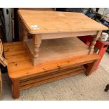 Pine coffee table together with a larger stained p