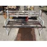 Garden bench with white painted metal bench ends