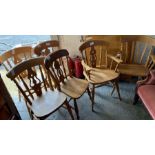 4 pine kitchen chairs & 2 matching carvers