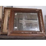 Oak carved frame square mirror together with an oi
