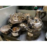 Assorted silver plated items to include teapot, su