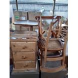 Pine bedside chest of 3 drawers together with an o