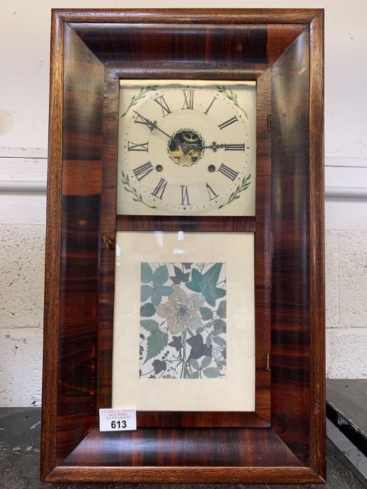 Veneered American wall clock with decorative flora