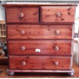 Dark stained modern pine chest of 2 short & 3 long