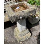 Square reconstituted bird bath on stepped base