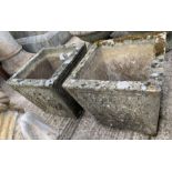 Pair of reconstituted stone square planters with d