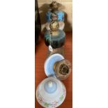Three Victorian oil lamps with decorative glass re