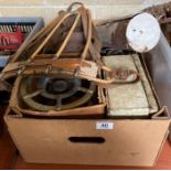 A Primus stove in box; a white painted metal tool