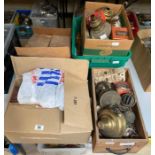 A quantity of oil and gas lamp parts, wicks, boxed