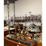 Standard lamp, 3 table lamps, lamp shades, tiffany