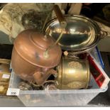 Part shelf of brass items including watering can,