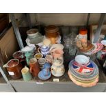 Shelf of assorted china & glassware