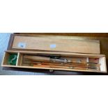 Small wooden box & fishing rod