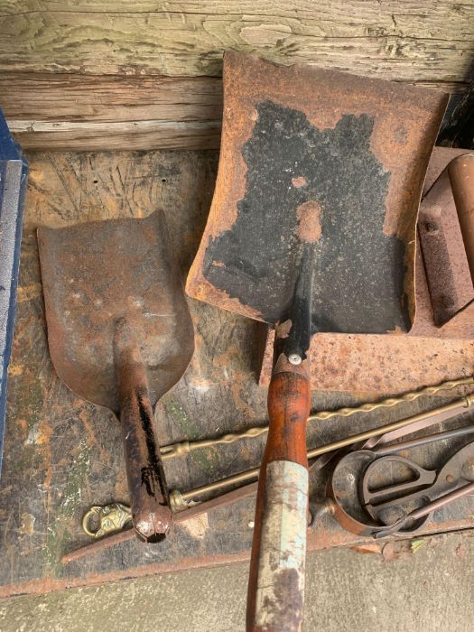 Collection of fireside tools, scoops, tongs, etc - Image 2 of 3