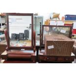 2 dressing table mirrors & small wicker basket wit