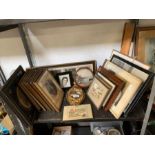 Shelf of various framed prints, pictures & mirror