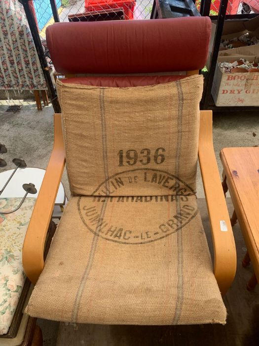 Bentwood easy chair with hessian upholstery, uphol - Image 2 of 5
