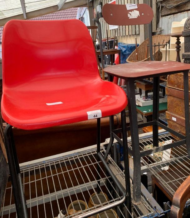 Metal framed industrial work stool, together with