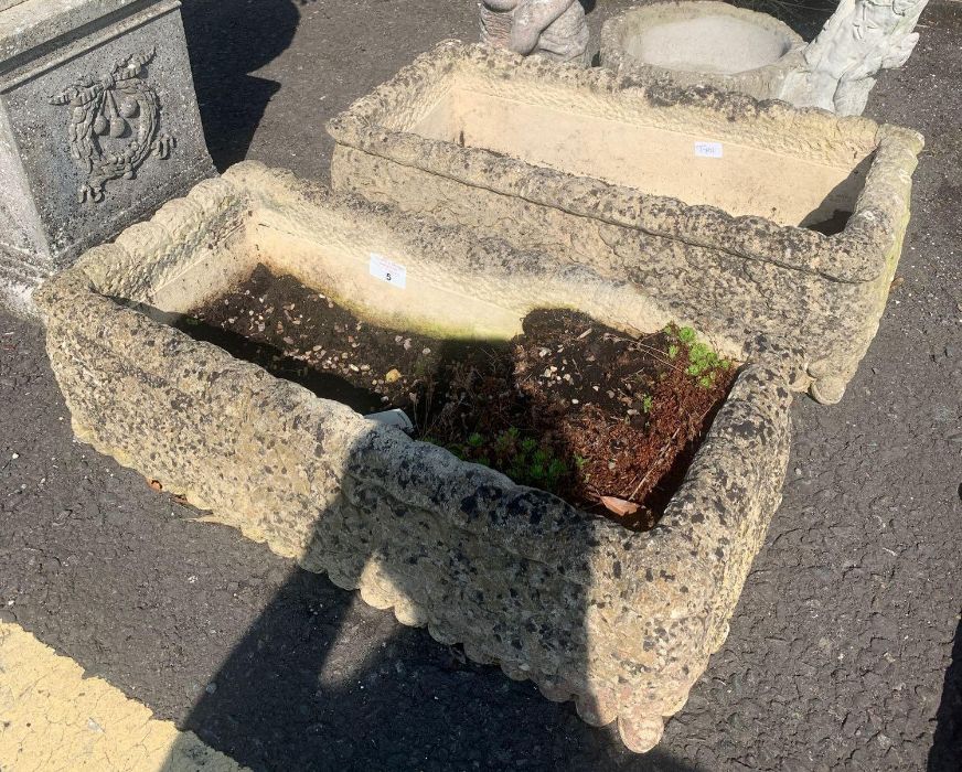 Pair of reconstituted stone trough planters marked