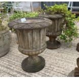 Pair of reconstituted stone urn planters