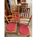 Set of four pine framed dining chairs, and two oth
