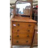 Oak dressing chest of four long drawers with mirro