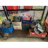 Toolbox, enamel lampshades, vintage toys etc