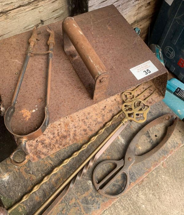 Collection of fireside tools, scoops, tongs, etc - Image 3 of 3