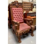 A large mahogany and oak 'throne' armchair