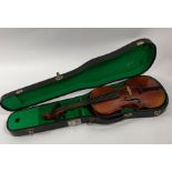 An unnamed violin, body 33.8cm long not including