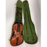 A 20th century unnamed violin, body 35.5cm long no