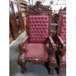 A large modern mahogany and oak 'throne' armchair,