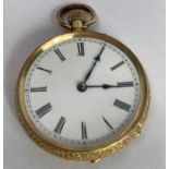 An open faced fob watch, white enamel dial, with b